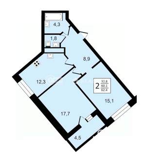 2-к квартира, строящийся дом, 62м2, 15/24 этаж