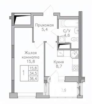 1-к квартира, вторичка, 36м2, 19/25 этаж