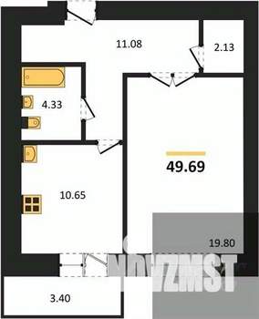 1-к квартира, вторичка, 50м2, 1/14 этаж