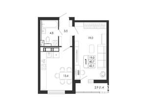 1-к квартира, вторичка, 42м2, 4/17 этаж
