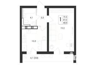 1-к квартира, вторичка, 40м2, 8/17 этаж