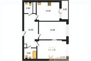 2-к квартира, вторичка, 61м2, 5/13 этаж