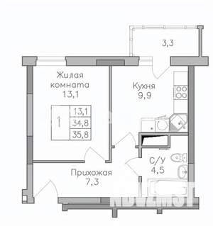 1-к квартира, строящийся дом, 36м2, 22/25 этаж