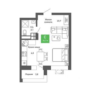 Студия квартира, строящийся дом, 35м2, 13/14 этаж