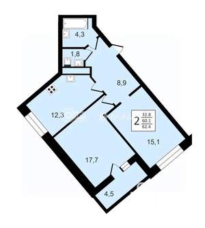 2-к квартира, строящийся дом, 62м2, 6/24 этаж
