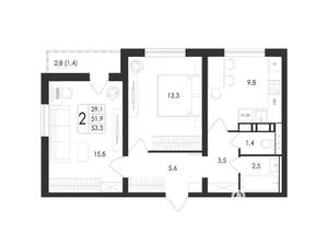 2-к квартира, вторичка, 53м2, 15/17 этаж