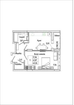 1-к квартира, строящийся дом, 43м2, 1/17 этаж