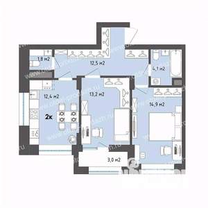 2-к квартира, строящийся дом, 60м2, 4/13 этаж