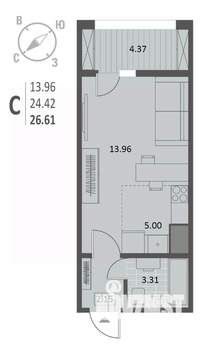 Студия квартира, строящийся дом, 27м2, 12/18 этаж