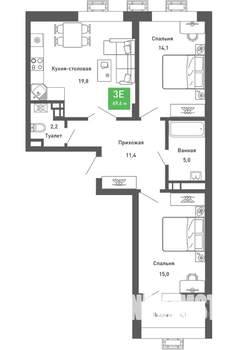 3-к квартира, строящийся дом, 70м2, 11/14 этаж