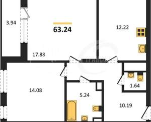 2-к квартира, сданный дом, 63м2, 9/18 этаж