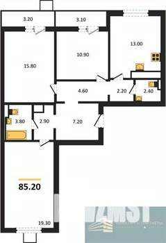 3-к квартира, вторичка, 85м2, 18/19 этаж