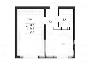 1-к квартира, строящийся дом, 37м2, 1/17 этаж