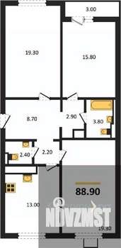 3-к квартира, вторичка, 89м2, 10/19 этаж
