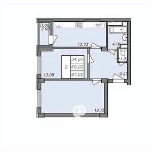 2-к квартира, вторичка, 61м2, 5/13 этаж