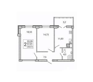 2-к квартира, вторичка, 59м2, 11/15 этаж