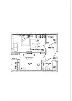 1-к квартира, строящийся дом, 44м2, 3/17 этаж