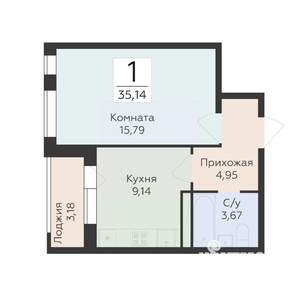1-к квартира, вторичка, 35м2, 4/18 этаж