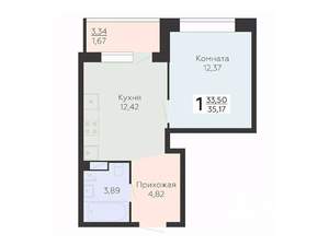 1-к квартира, вторичка, 35м2, 8/15 этаж