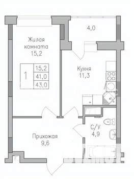 1-к квартира, строящийся дом, 44м2, 2/10 этаж