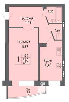 1-к квартира, строящийся дом, 49м2, 4/16 этаж