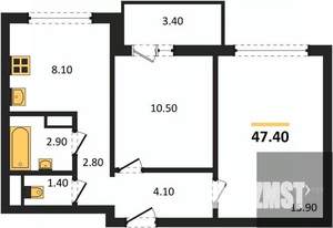 2-к квартира, вторичка, 47м2, 15/17 этаж