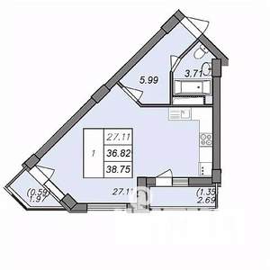 1-к квартира, вторичка, 39м2, 4/13 этаж