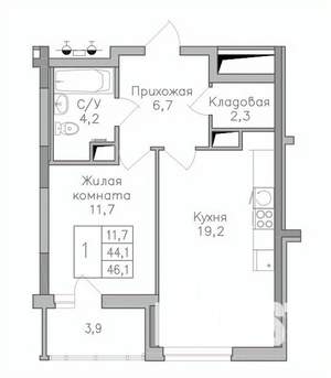1-к квартира, строящийся дом, 47м2, 1/25 этаж