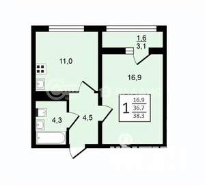 1-к квартира, строящийся дом, 38м2, 6/21 этаж