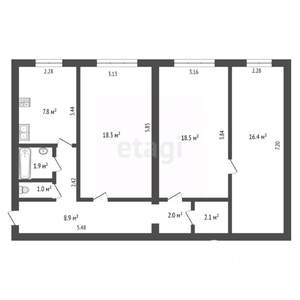 3-к квартира, вторичка, 77м2, 1/10 этаж