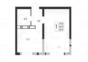 1-к квартира, строящийся дом, 37м2, 1/17 этаж