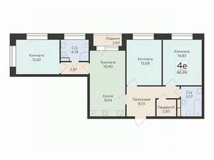 4-к квартира, вторичка, 87м2, 4/24 этаж