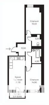 2-к квартира, строящийся дом, 70м2, 12/14 этаж