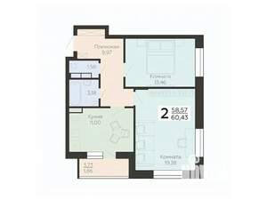 2-к квартира, вторичка, 60м2, 2/18 этаж