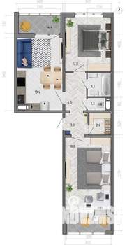 2-к квартира, строящийся дом, 70м2, 18/18 этаж
