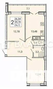 2-к квартира, вторичка, 57м2, 12/15 этаж