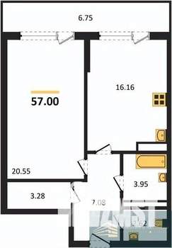 1-к квартира, вторичка, 57м2, 16/23 этаж