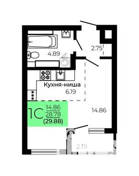 Студия квартира, строящийся дом, 30м2, 6/9 этаж