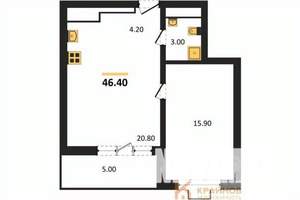 1-к квартира, строящийся дом, 46м2, 9/15 этаж