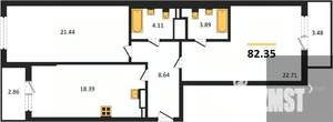 2-к квартира, вторичка, 90м2, 18/22 этаж