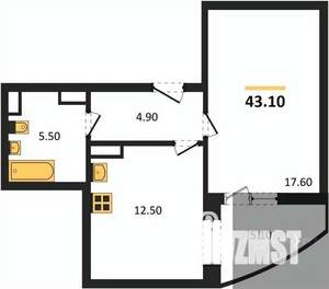 1-к квартира, вторичка, 43м2, 2/17 этаж
