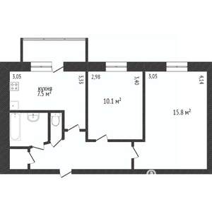 2-к квартира, вторичка, 43м2, 9/9 этаж