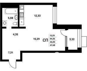 1-к квартира, строящийся дом, 48м2, 9/21 этаж