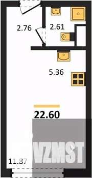 Студия квартира, вторичка, 23м2, 1/15 этаж