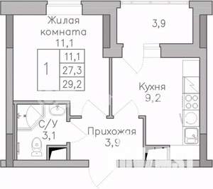1-к квартира, строящийся дом, 29м2, 13/25 этаж