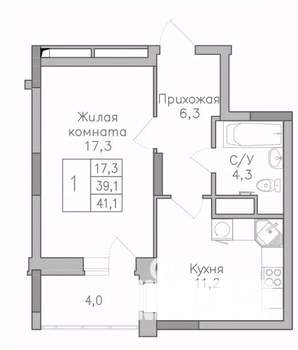 1-к квартира, строящийся дом, 41м2, 11/25 этаж