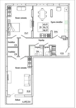 2-к квартира, строящийся дом, 107м2, 8/17 этаж