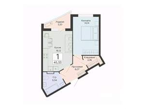 1-к квартира, строящийся дом, 45м2, 2/13 этаж