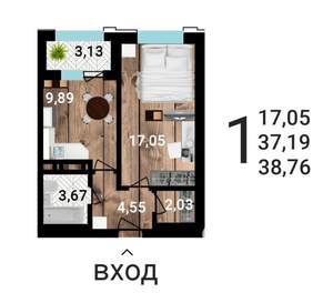 1-к квартира, вторичка, 39м2, 2/25 этаж