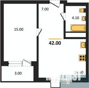 1-к квартира, вторичка, 42м2, 2/13 этаж